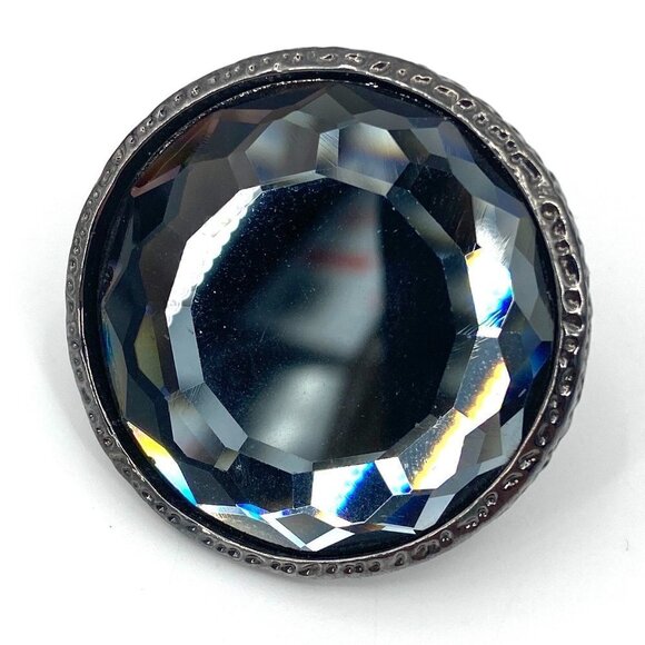 Large Silver Tone Pewter Stone Textured Oversized Statement Ring Costume Jewelry - Picture 2 of 6